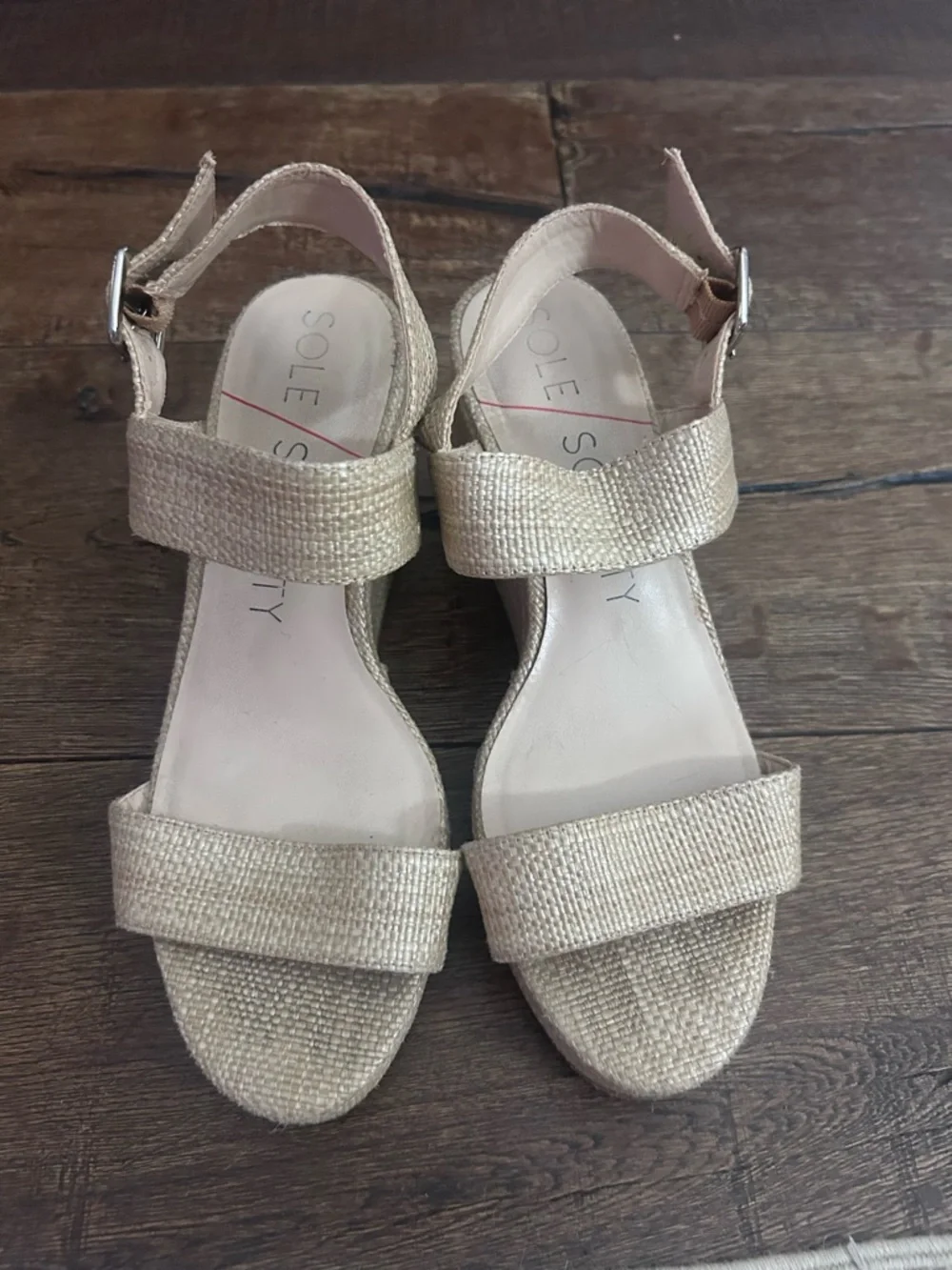 Sole Society Natural Woven Slingback Wedge Sandals 8